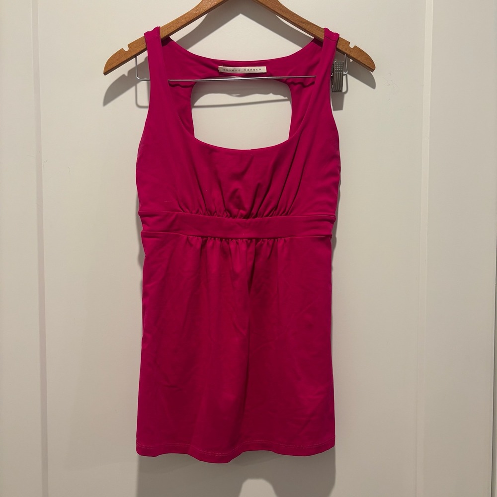 Susana Monaco Womens Pink Supplex Lycra Cutout Back Tank Top Size M Made in USA